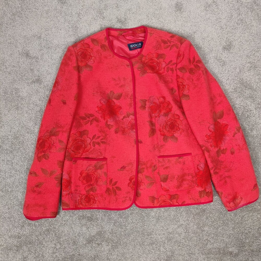 Basler Jeans Women's Blazer Size 34 Red Floral Wool Boho Bohemian Casual Formal